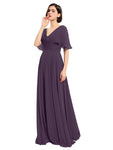 A-line V-neck Cap Sleeves Sleeves Chiffon Long Bridesmaid Dresses