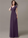 Elegant V-neck Short Sleeves A-line Floor-Length Bridesmaid Dresses