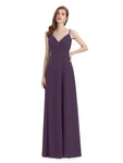 Chiffon Spaghetti Strap V-neck Floor-Length Long Bridesmaid Dresses