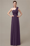 Simple A-line One-Shoulder Floor-Length Chiffon Bridesmaid Dresses