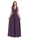 A-Line Sleeveless Pleats Chiffon Cheap Long Bridesmaid Dresses