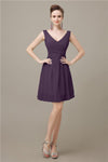 Charming V-neck Chiffon A-line Knee-Length Bridesmaid Dresses