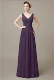 V-Neck Chiffon A-line Floor-Length Bridesmaid Dresses