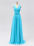 A-line Convertable V Neck Floor Length Jersey Bridesmaid Dresses