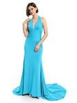 Deep V-neck Halter Mermaid Long Bridesmaid Dresses