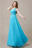 One-Shoulder A-line Beaded Chiffon Floor-Length Bridesmaid Dresses