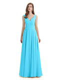 Simple V-neck Chiffon Floor-Length Long Bridesmaid Dresses