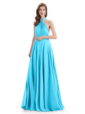 Simple A-Line High Neck Pleats Chiffon Floor Length Bridesmaid Dresses