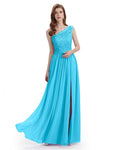 Elegant One Shoulder Side Slit Floor Lenght Bridesmaid Dresses