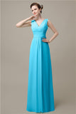 Simple A-line Chiffon V-Neck Floor-Length Long Bridesmaid Dresses