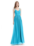 Spaghetti Straps Chiffon A-line Sleeveless V-neck Floor-Length Bridesmaid Dresses