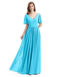 Chiffon A-line Short Sleeves Elegant Floor-Length Bridesmaid Dresses