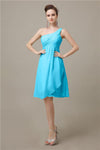 A-line Chiffon One Shoulder Knee-Length Short Bridesmaid Dresses