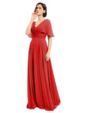 A-line V-neck Cap Sleeves Sleeves Chiffon Long Bridesmaid Dresses