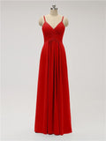 A-line Spaghetti Strap Chiffon Floor Length Bridesmaid Dresses