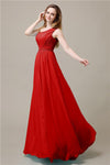 One-Shoulder A-line Beaded Chiffon Floor-Length Bridesmaid Dresses