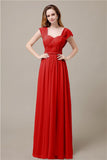 Cap Sleeves A-line Chiffon Floor-Length Bridesmaid Dresses