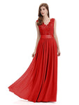 Elegant A-Line V-Neck Lace Chiffon Long Bridesmaid Dresses