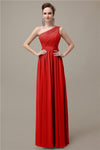 Charming One-shoulder A-line Chiffon Floor-Length Long Bridesmaid Dresses