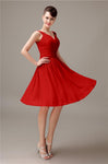 A-line Chiffon V-Neck Knee-Length Short Bridesmaid Dresses