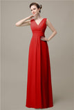 Simple A-line Chiffon V-Neck Floor-Length Long Bridesmaid Dresses