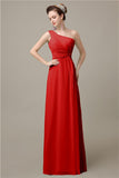 Simple A-line Chiffon One Shoulder Floor-Length Long Bridesmaid Dresses.