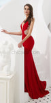 Red Long V-Neck Unique Mermaid Long Modest Prom Dresses Online, Evening Dresses LMX1149