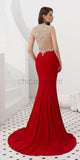 Red Long V-Neck Unique Mermaid Long Modest Prom Dresses Online, Evening Dresses LMX1149