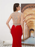 Red Long V-Neck Unique Mermaid Long Modest Prom Dresses Online, Evening Dresses LMX1149