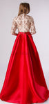 Red Satin Sequin Half sleeves High Neck Elegant Modest Unique Long Prom Dresses LMX1186