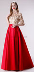 Red Satin Sequin Half sleeves High Neck Elegant Modest Unique Long Prom Dresses LMX1186