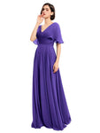 A-line V-neck Cap Sleeves Sleeves Chiffon Long Bridesmaid Dresses