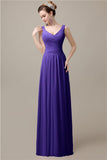 Spaghetti Strap A-line Simple Chiffon Floor-Length Long Bridesmaid Dresses