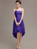 Straight High Low Chiffon Short Bridesmaid Dresses