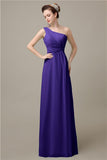 Simple A-line Chiffon One Shoulder Floor-Length Long Bridesmaid Dresses.