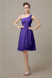 A-line Chiffon One Shoulder Knee-Length Short Bridesmaid Dresses