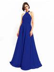 Chiffon A-line Halter Sleeveless Floor-Length Bridesmaid Dresses