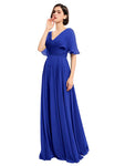 A-line V-neck Cap Sleeves Sleeves Chiffon Long Bridesmaid Dresses