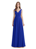 Simple V-neck Chiffon Floor-Length Long Bridesmaid Dresses