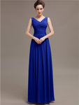 Simple V-Neck Pleats Chiffon Long Bridesmaid Dresses