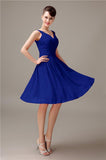 A-line Chiffon V-Neck Knee-Length Short Bridesmaid Dresses