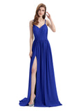 Spaghetti Straps A-line Chiffon Side Slit Long Bridesmaid Dresses