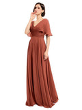 A-line V-neck Cap Sleeves Sleeves Chiffon Long Bridesmaid Dresses