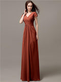 Elegant V-neck Short Sleeves A-line Floor-Length Bridesmaid Dresses