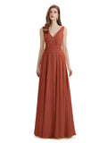 Simple V-neck Chiffon Floor-Length Long Bridesmaid Dresses