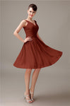 A-line Chiffon V-Neck Knee-Length Short Bridesmaid Dresses