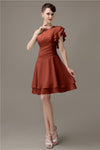 Popular A-line Chiffon One Shoulder Ruffle Sleeves Short Bridesmaid Dresses