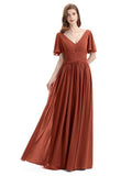 Chiffon A-line Short Sleeves Elegant Floor-Length Bridesmaid Dresses