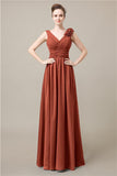 Elegant V-neck Flower A-line Floor-Length Bridesmaid Dresses