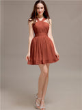 Chiffon A-line Halter Knee-Length Bridesmaid Dresses